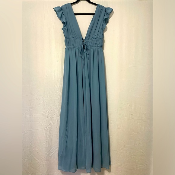 Plunging v line beautiful blue floor length summer dress - Picture 5 of 8